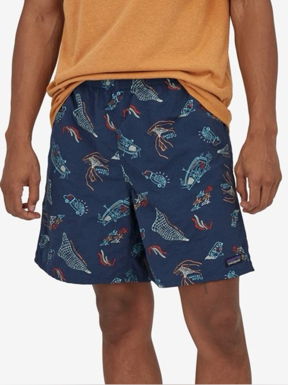 Patagonia Men's 7" Baggies Longs Shorts Clean Currents Tidepool Blue Size M EUC